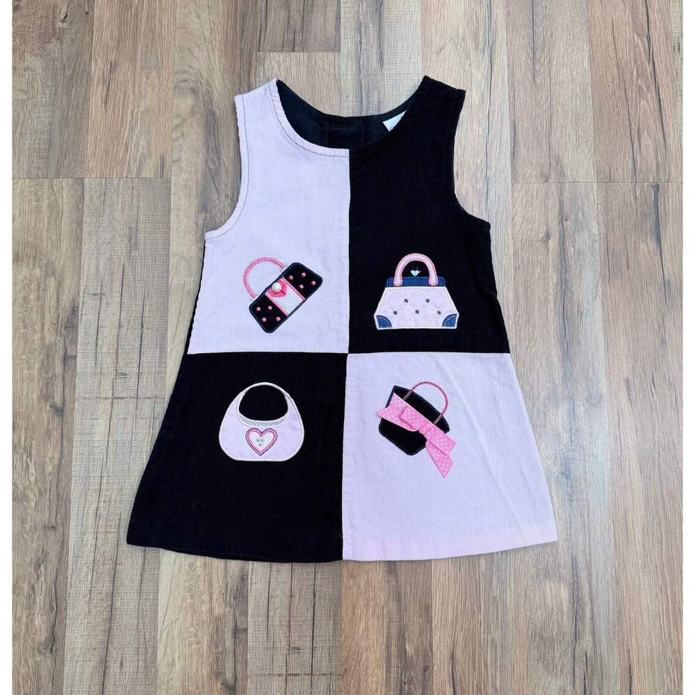 Rare Editions Girls 4T Corduroy Jumper Dress‎ Pink Blue Purses Appliqué